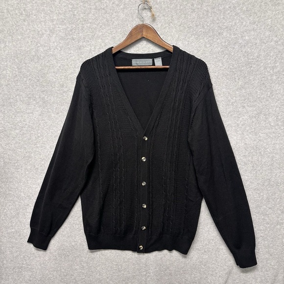 Vtg Oscar De La Renta Mens Sweater Cardigan Size L Button Long Sleeve Cable Knit - Picture 7 of 13